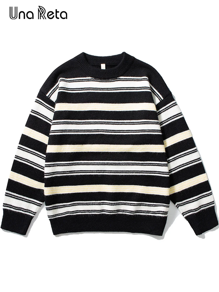 

Una Reta Men's Winter Sweater Streetwear New Hip Hop Colorful Stripes Couple's Knitted Pullover Long Sleeve Sweaters Women