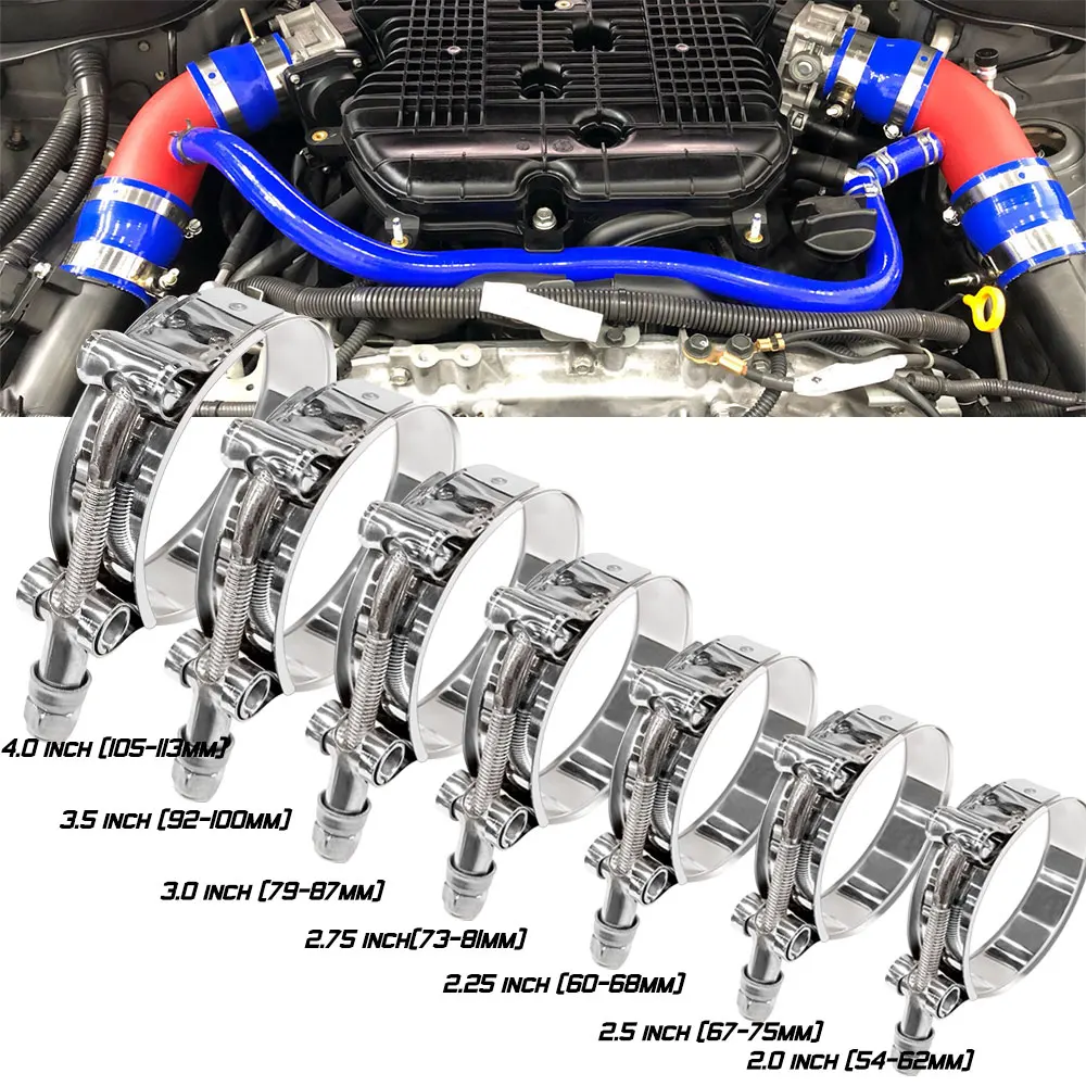 

2/2.25/ 2.5/ 2.75/ 3.0/ 3.25/ 3.5/4.0" T-Bolt Exhaust Clamp Intake Turbo Exhaust Intercooler Silicone Coupler Steel Hose Clamps