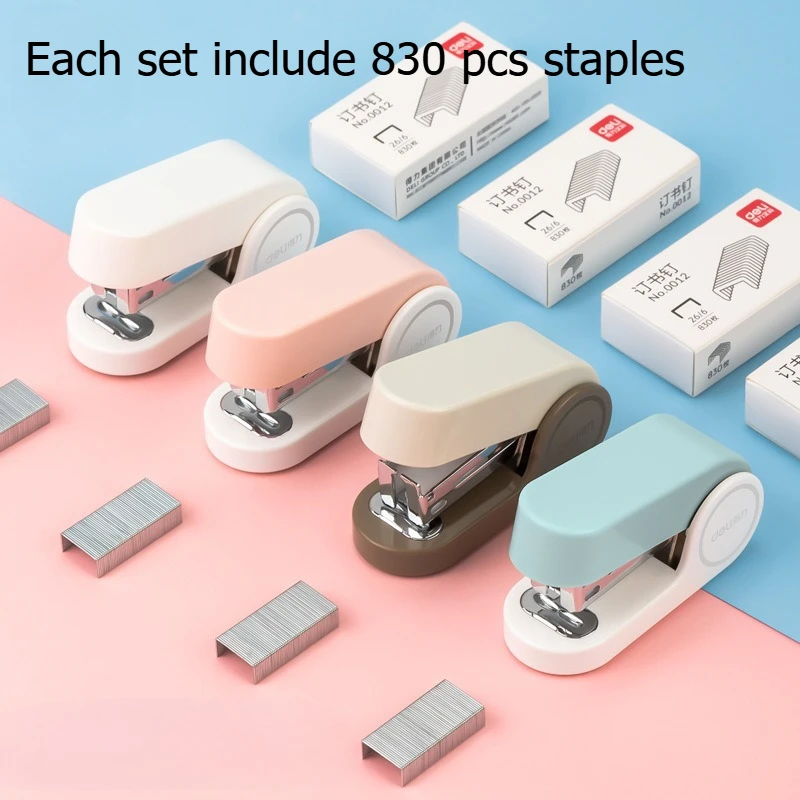 12세트 귀여운 미니 스테이플러 세트 마카롱 색상 스테이플러와 스테이플 북바인딩 귀여운 책상 액세서리 귀여운 스테이플러 가젯 오피시나