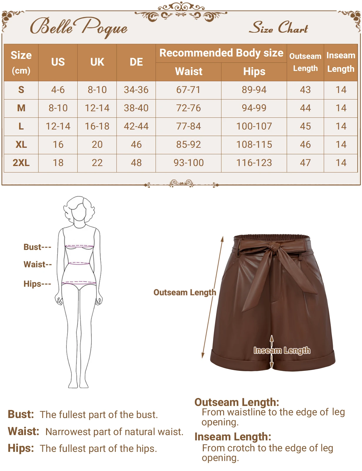 Belle Poque  Women Polyurethane Leather Shorts Elastic Waist Fold-up Leg Opening Shorts With Pockets