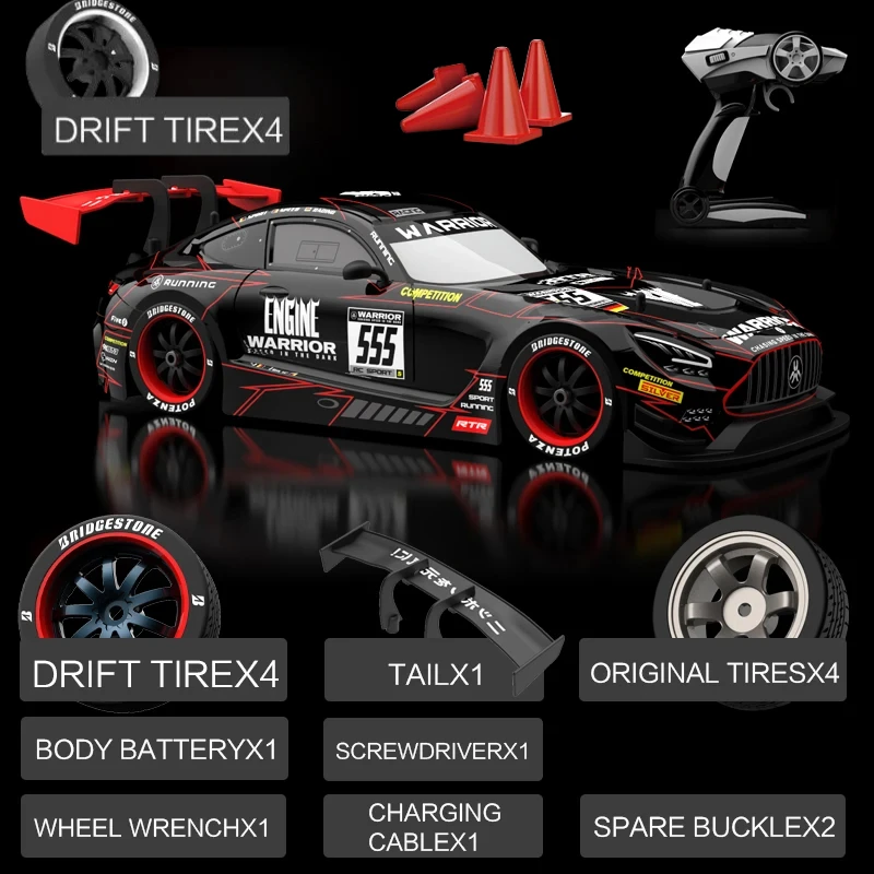 

Drift Car 1:16 40km/h 2.4G 4WD High Speed 3 Type of Tire 2 sets of Tail Classic Edition Professional Racing Rc Cars for Adults