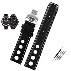 20mm Genuine Leather Sports Watchband - Top Layer Cowhide Chopin Strap Accessories - 20mm (Black White silver)