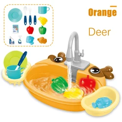 Kids Pretend Play Kitchen Sink & Dishwasher Toy Set (Deer)
