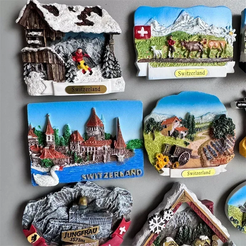 Switzerland Fridge Magnets tourist Souvenir Basel Zermatt Matterhorn Swiss Lucerne Jungfrau Cuckoo Clock Refrigerator Stickers