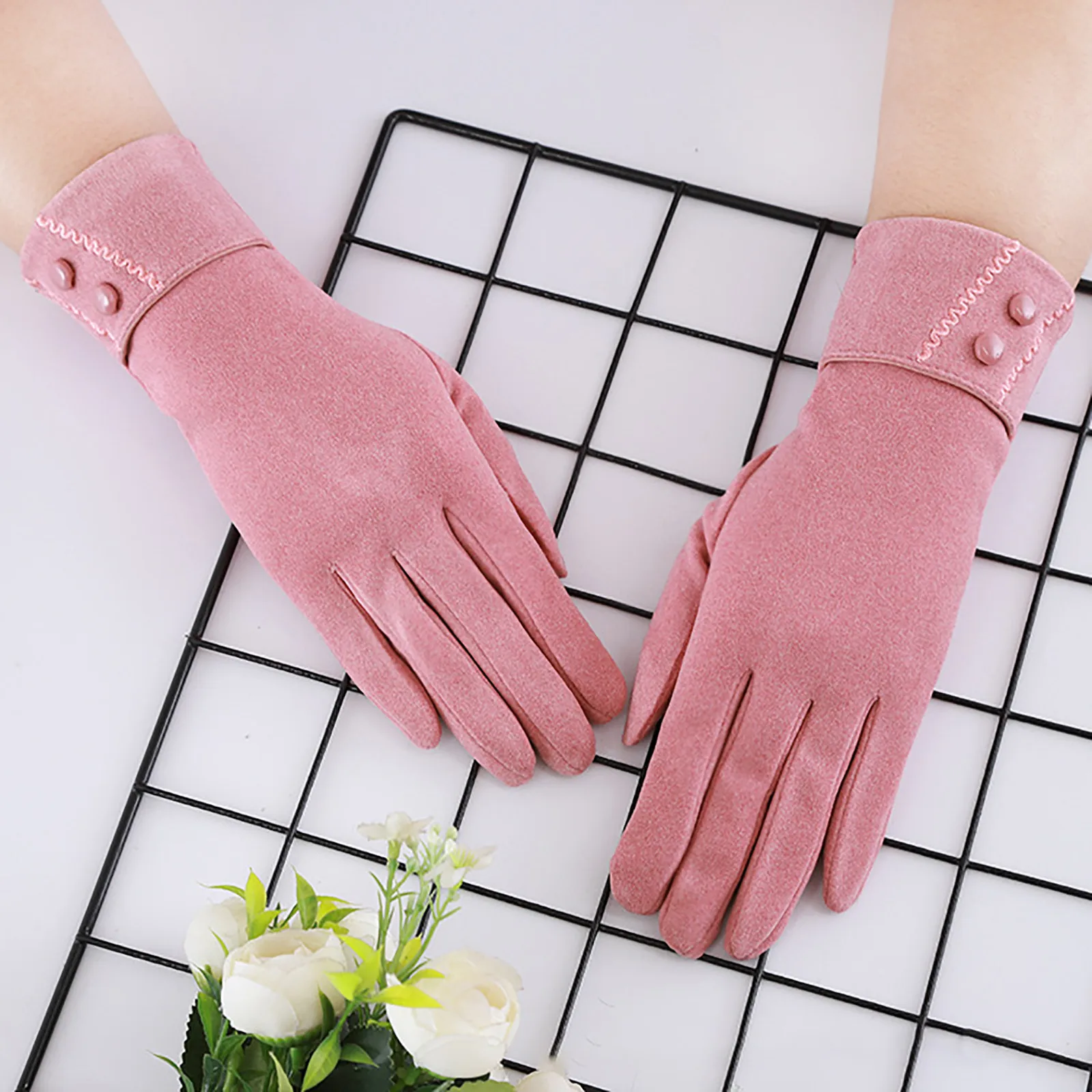 

Women's Solid Color German Velvet Gloves With T-ouch Screen For Index Finger Cashmere Solid Color WOMen Business Gloves