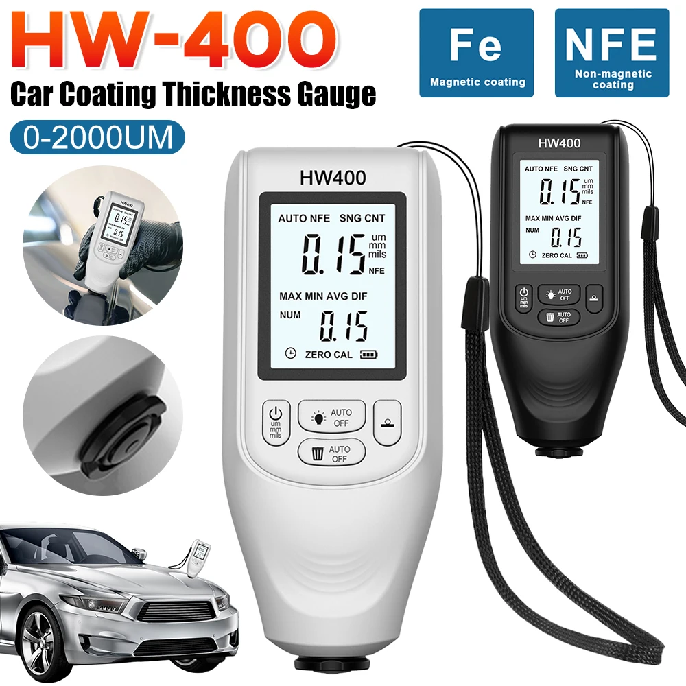 HW400 Car Paint Coating Thickness Gauge 0-2000UM High Precision Vehicle Paint Film Thickness Tester Meter толщиномер для авто paint coating meter paint thickness gauge thickness gauge