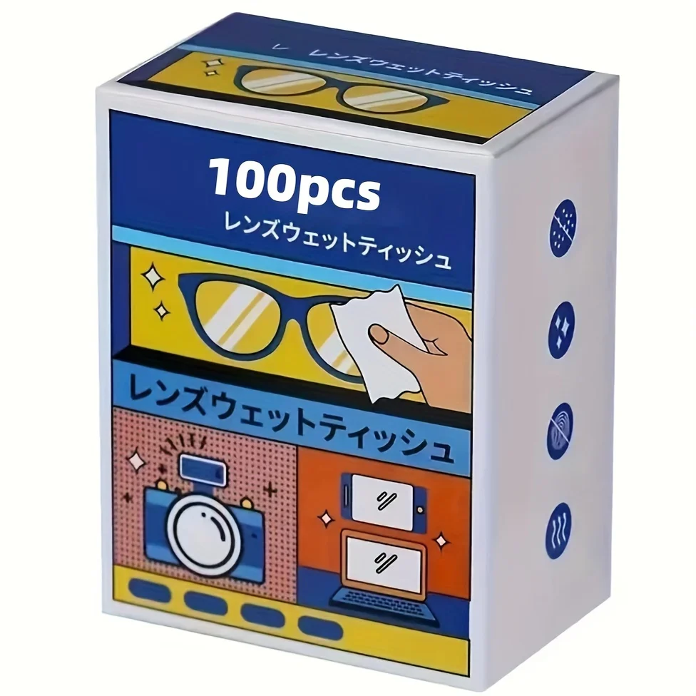 100Pcs/Box disposable anti fog glasses wipes suitable for all lenses phones cameras