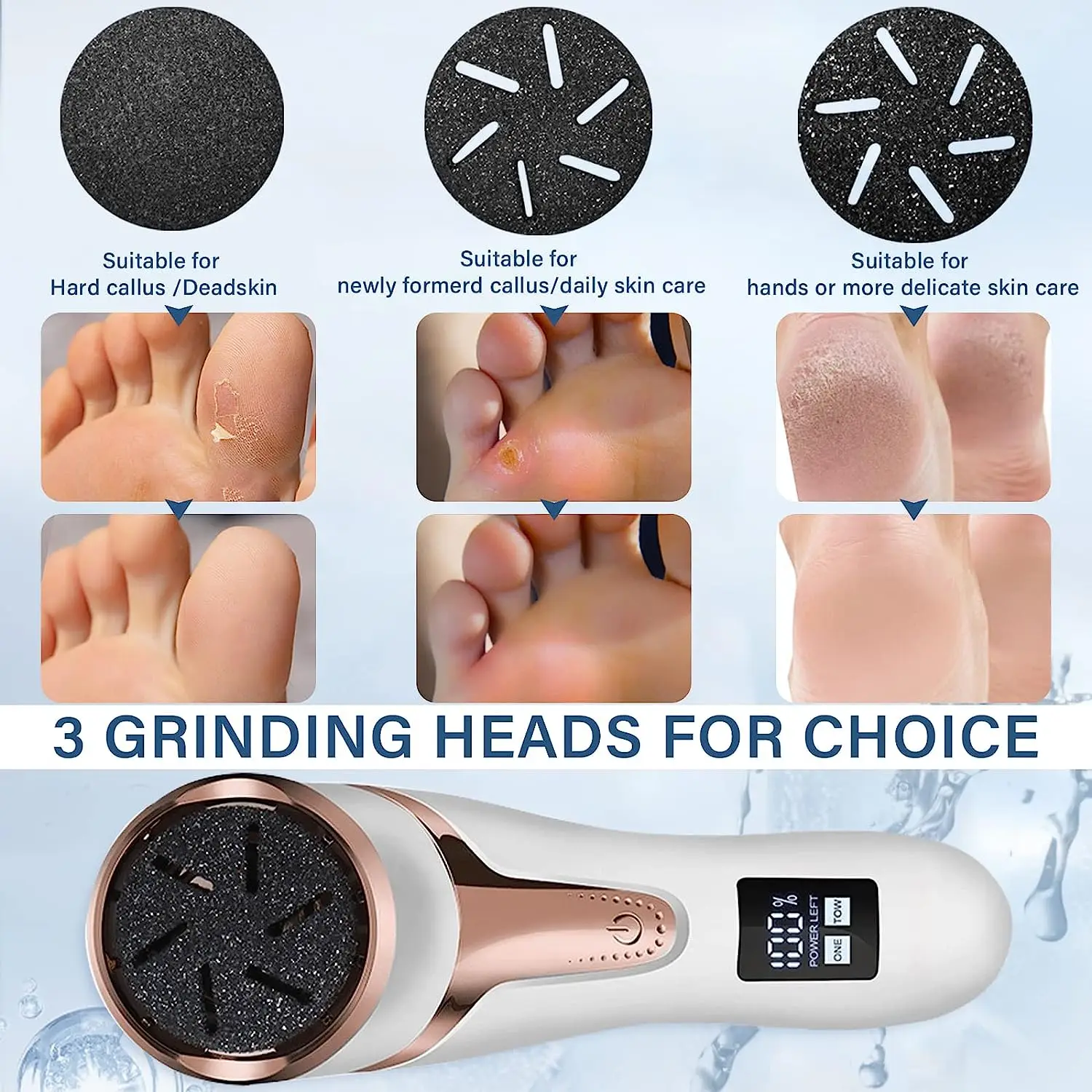 Foot Care Tool Foot Callus Shaver Foot Pedicure Tool Foot Grinder Foot Exfoliator Professional Electric Callus Remover For Feet-Rechargeable Foot Care Kit With 3 Heads, Dander Vacuum Cleaner, LCD Display