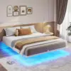 NEW Floating Bed Frame Queen Size with LED Lights, Metal Platform Queen Bed, No Box Spring Needed, Easy to Assemble (Queen) 1