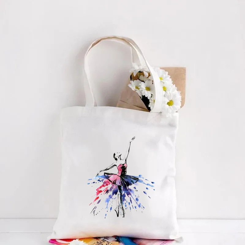 

Ballerina Women Shoulder Bags Canvas Tote Bag Elegance Ballet Dance Women Beautiful Shopping Grocery Reusable School Girls Gift