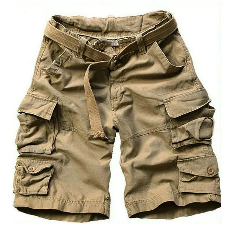 

2022 New Summer Multi-pocket Camouflage Mens Shorts Casual Loose Camo Knee-length Mens Cargo Shorts With Belt S-3XL