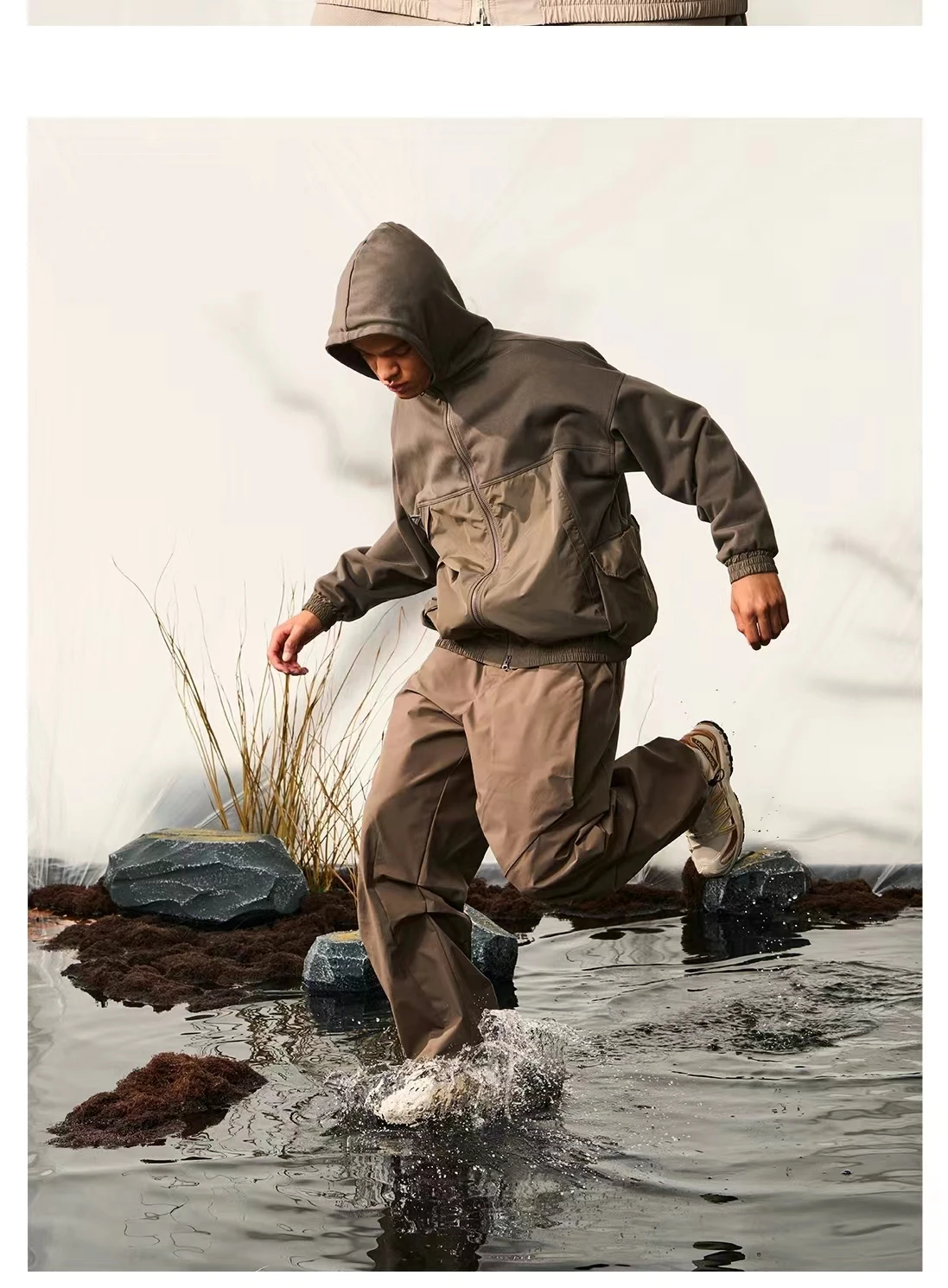 Halcyon 23aw Mountain outdoor cotton hoodie splice material colour cargo pockets d ring gorpcore