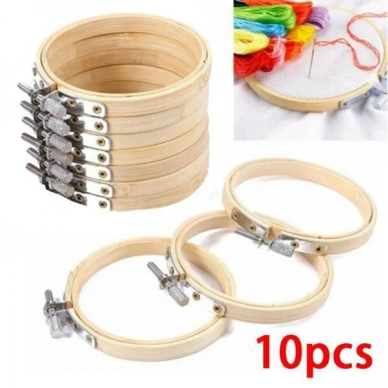 

10pcs/set 8cm/10cm Optional DIY Cross Stitch Embroidery Circle Bamboo Hoop Cross Hoop Ring Support Wooden Needle Craft Tools