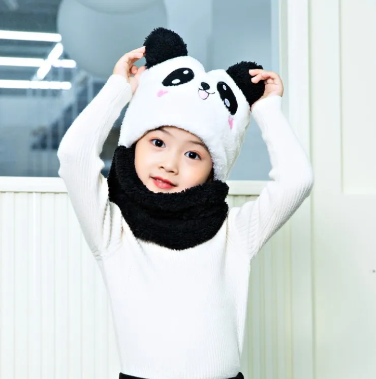 Winter Cartoon Rabbit Coral Velvet Cap Plush Balaclava Kids Caps Double Fleece Baby Scarf Hat Baby Accessories