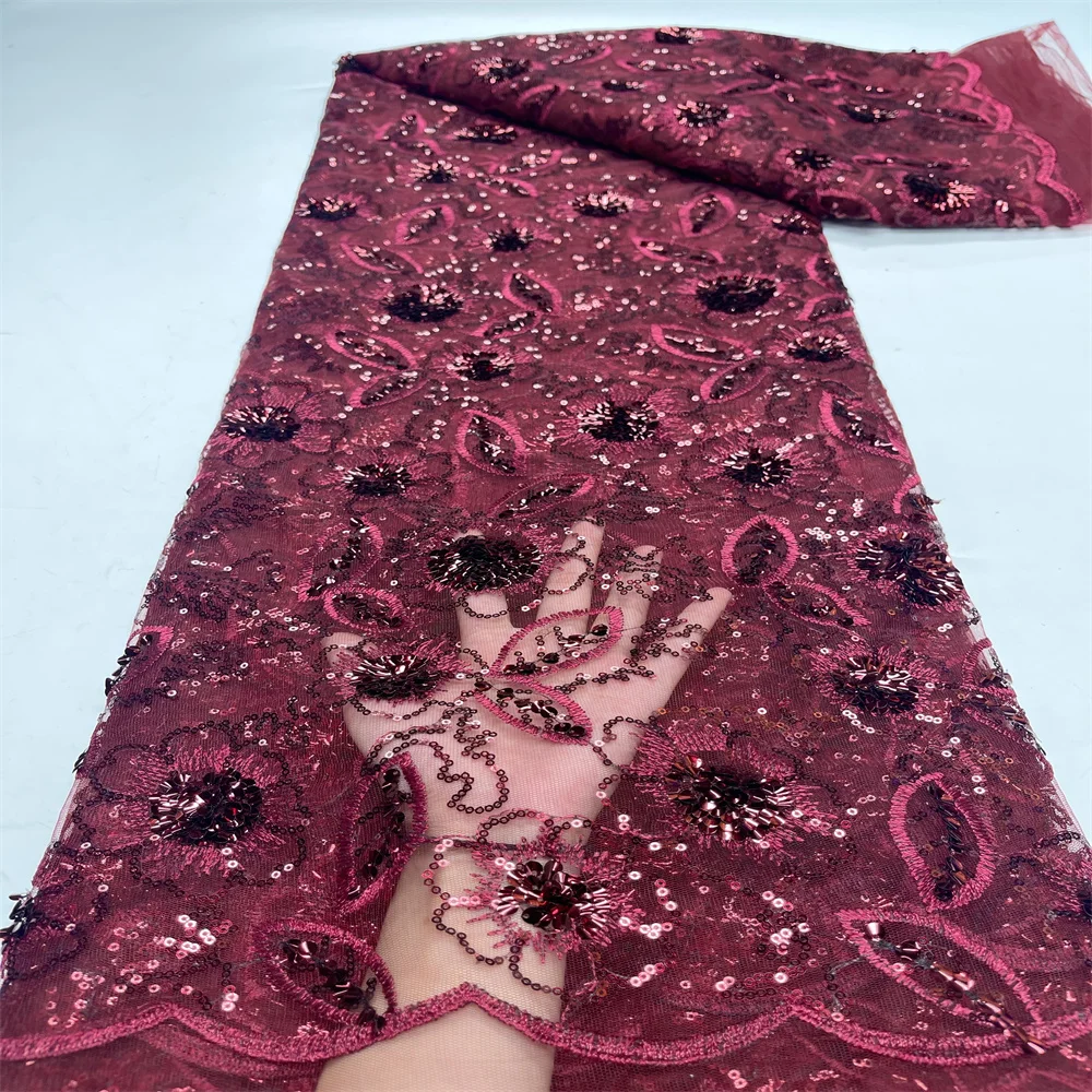 

African Mesh Laces Fabric With Sequins High Quality 2023 5 Yards French Nigerian Tulle Laces Fabric Embroidery For Dresses JY-85