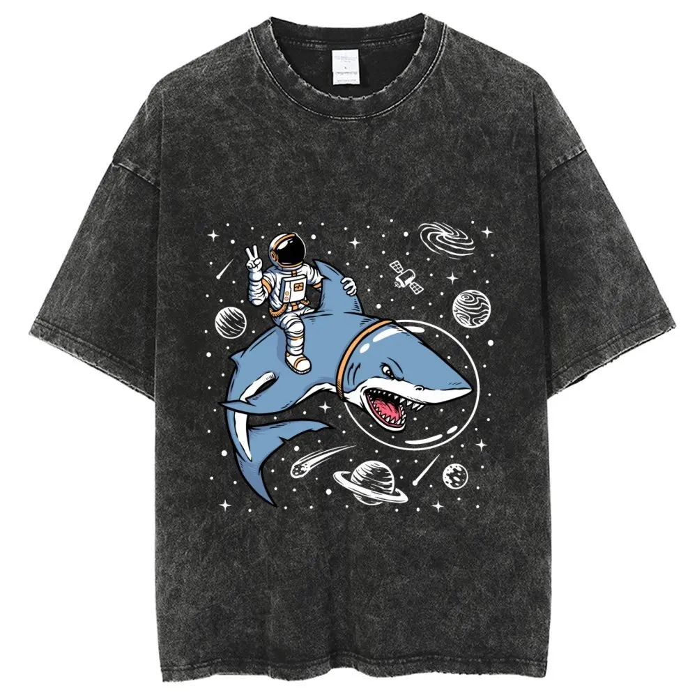 

Винтажные Промытые футболки Y2k для мужчин, футболка с рисунком космической рыбы, хлопковая уличная одежда унисекс, футболки большого размера с коротким рукавом в стиле Харадзюку