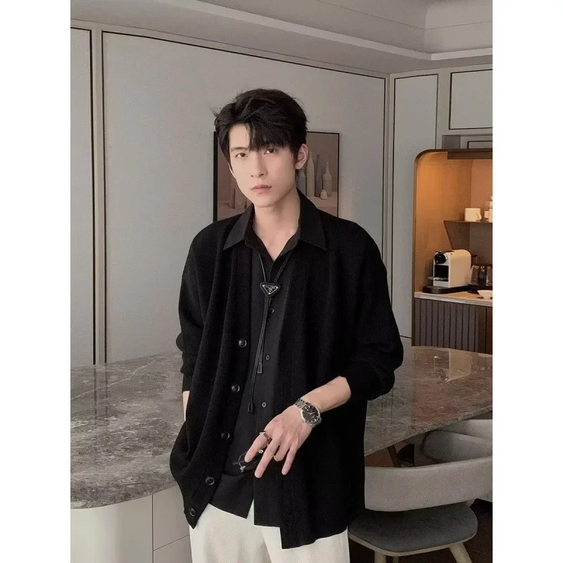 남성용 캐주얼 V넥 니트 가디건 스웨터, 트렌디 홍콩 스타일, 주니어 패션 재킷, 용수철 가을 시즌