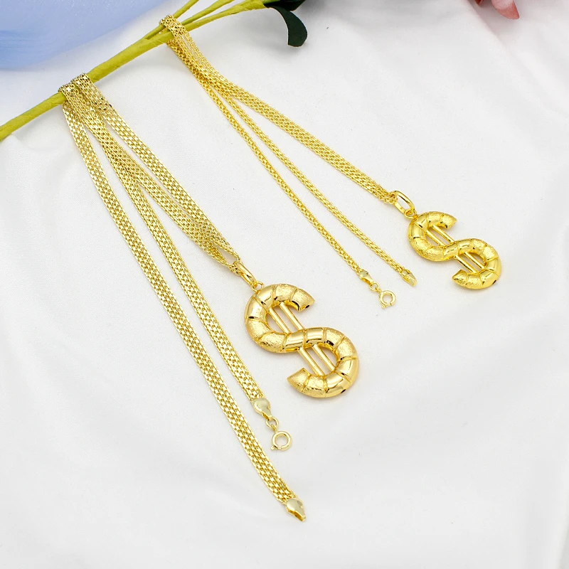 Hip Hop Dollar Pendant Necklace Women 24K Gold Plated Copper - Main Image