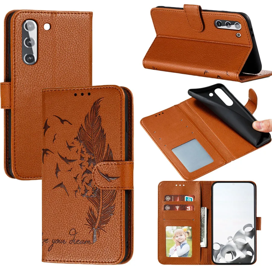 Feather Pattern Leather Wallet Book Case