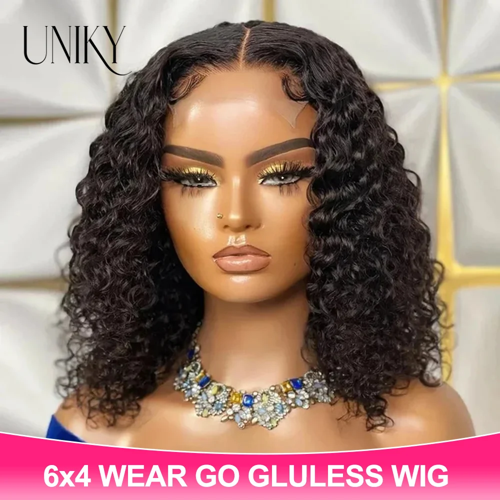 

Curly Human Hair Short Bob Wigs Deep Wave 13x4 HD Transparent Lace Wig Remy 6x4 Closure Glueless Wigs For Women Ready To Wear