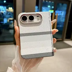 Luxury Carbon Fiber Pattern Magnetic Wireless Charging Foldable Phone Case - Shockproof Cover for iPhone Duo (Gray)