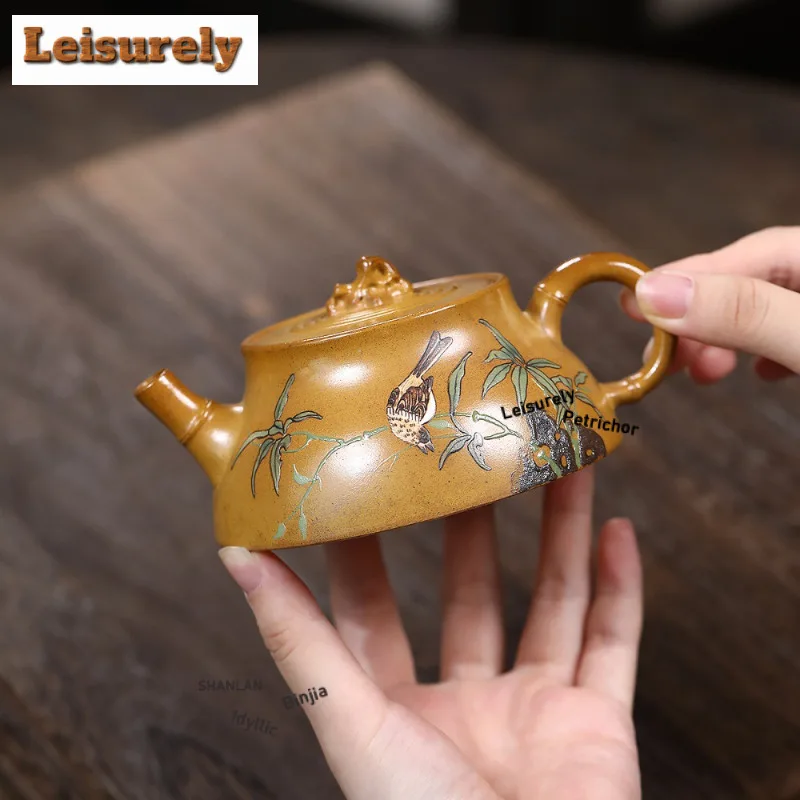 200ml Aesthetic Yixing Purple Clay Teapots Handmade Flowers And Birds Pot Raw Ore Wood-fired Porcelain Mud Kettle Zisha Tea Set