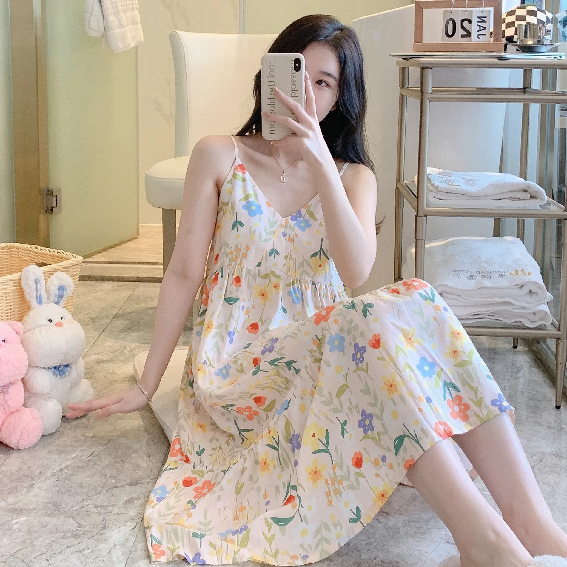 Slip Nightdress Women Summer Pajamas Cotton Plus Size Thin
