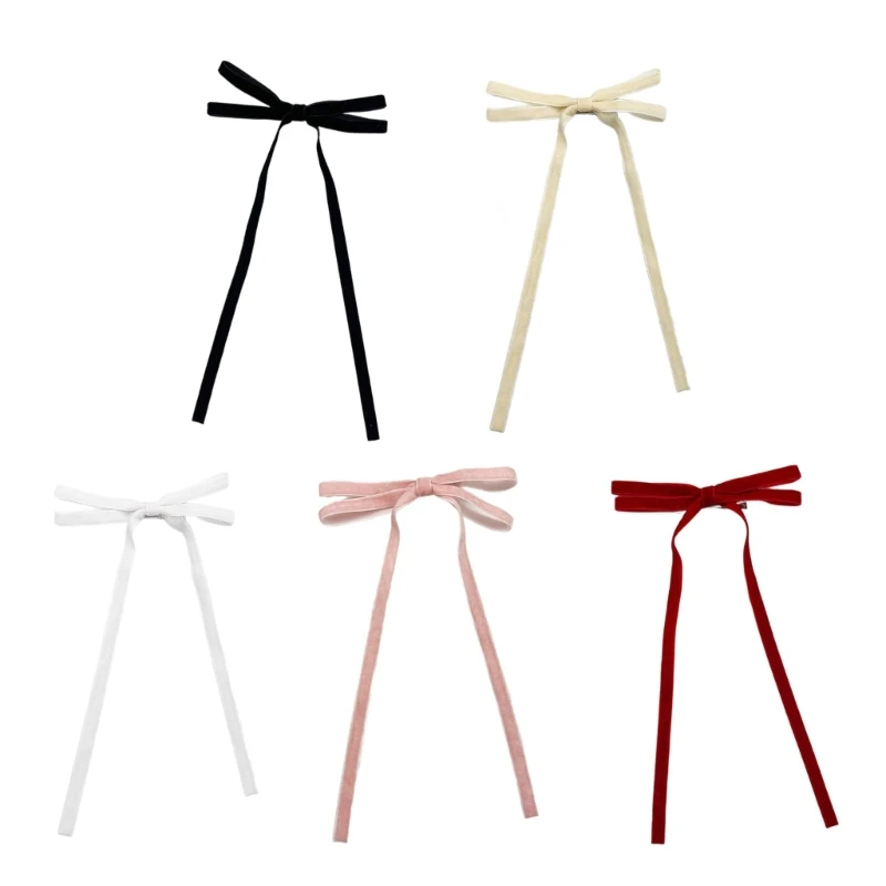 

E0BF Fashion Hair Bow Hairpin for Women Girls Ribbon Bowknot Hair Clips Sweet Women Velvets Long Barrettes Headpiece Headwear