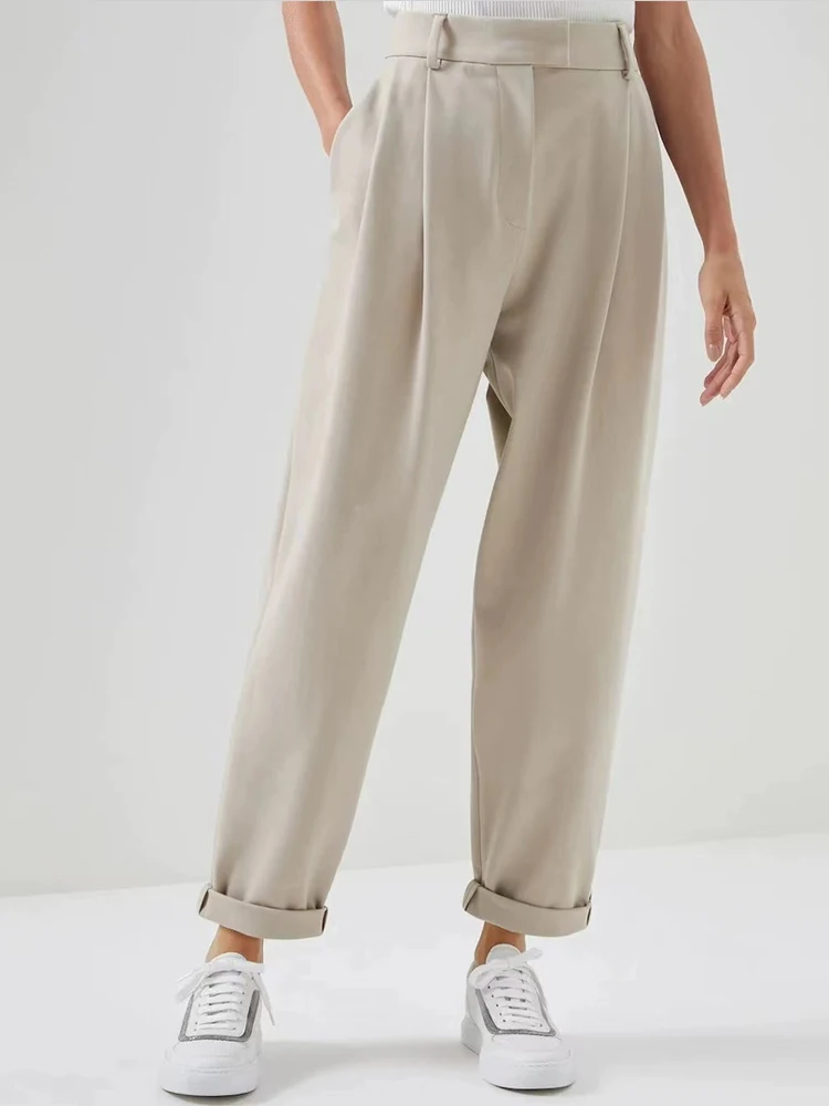 

Autumn New Cotton Casual Women's Pants Elegant High Waist Trousers Winter Ankle-Length Pants Female Solid Casual Office Suit B*C