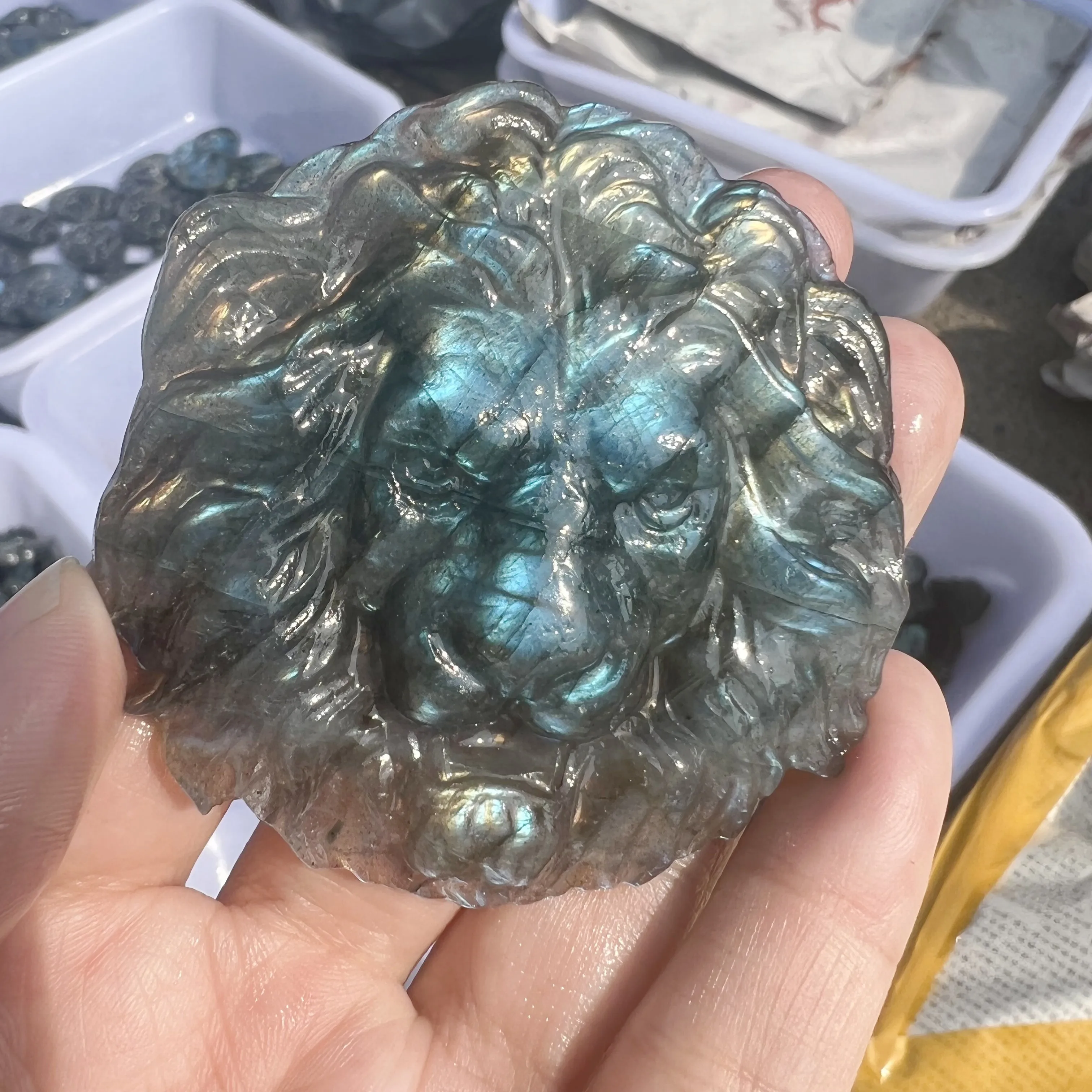 Natural Labradorite Crystal Carved Animals The lion Healing Lucky Gems Gift 2