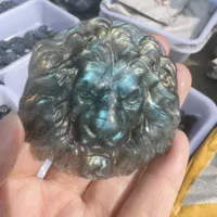 Natural Labradorite Crystal Carved Animals The lion Healing Lucky Gems Gift 2
