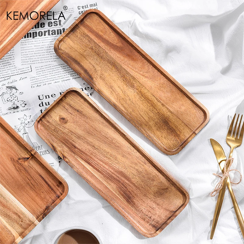 KEMORELA 1PCS Coffee Tray Food Tray Cup Trays Decorative Wood Dessert Gongfu Tea Kitchen Supplies Storage Set