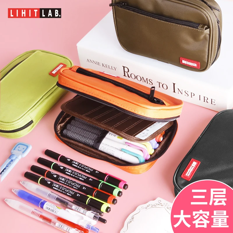 LIHIT LAB. Zipper Pen Case, Multi-Layered Storage Large Wide Open Pockets,  Straps and Pouches To Store Stationery - AliExpress