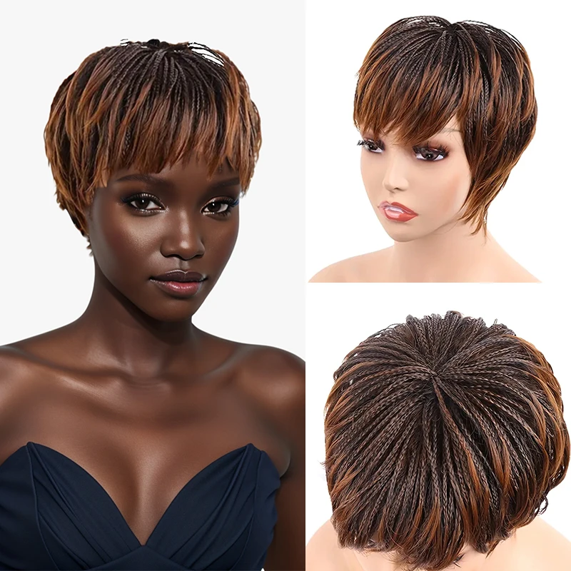 Women's Short Bob Wigs, Braided Wigs with Bangs, Synthetic Wigs for Everyday Wear Christmas Wigs