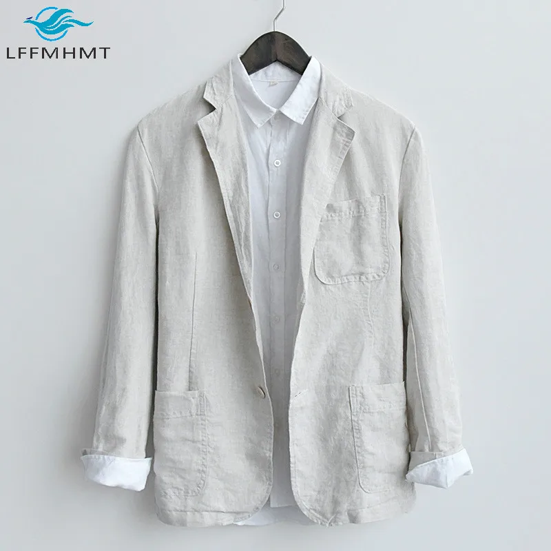 Men Cotton Linen Healthy Soft Comfortable Suit Jackets Business Casual Japan Style Retro Harajuku Solid Color Coats