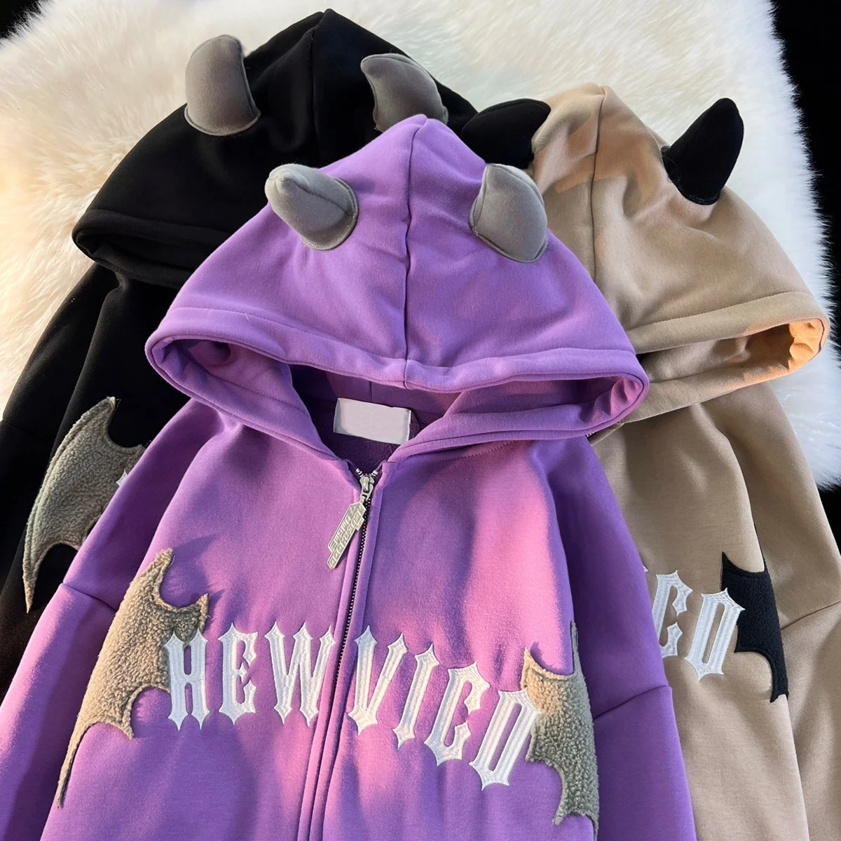 

American vintage fashion little devil hoodie jacket women's ins harajuku style oversize fleece couple hoodie y2k teen outfit