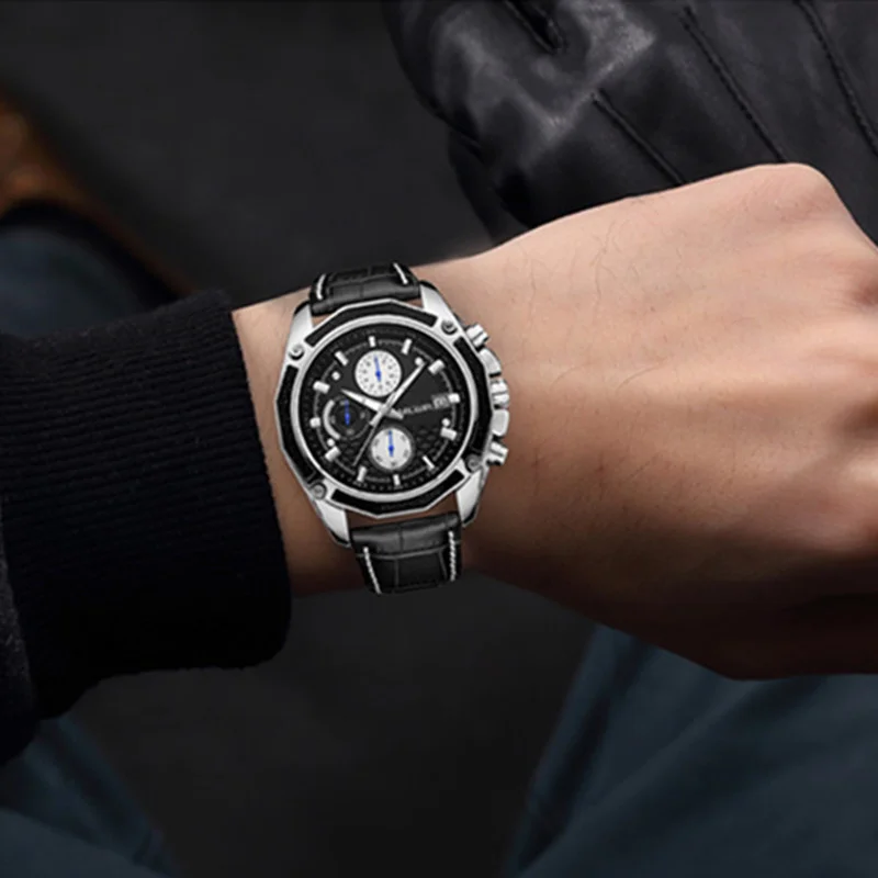 Quartz Watch For Men Brand Luxury Casual Chronograph Leather Strap Waterproof Wristwatch Calendar Male Clock Reloj Hombre 2015