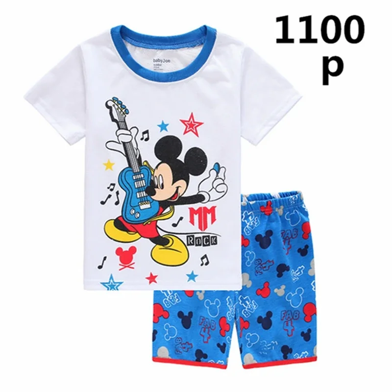 Conjunto de Pijamas cortos para niños y niñas, ropa de dormir con dibujos animados de Mickey y Spiderman, Tops y pantalones de verano, de 2 a 7 años