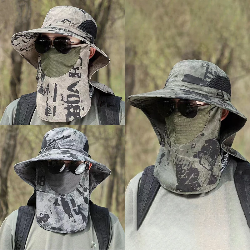 Summer Sun Hats UV Protection Outdoor Hunting Fishing Cap For Men Women Hiking Camping Visor Bucket Hat Neck Flap Fisherman Hat
