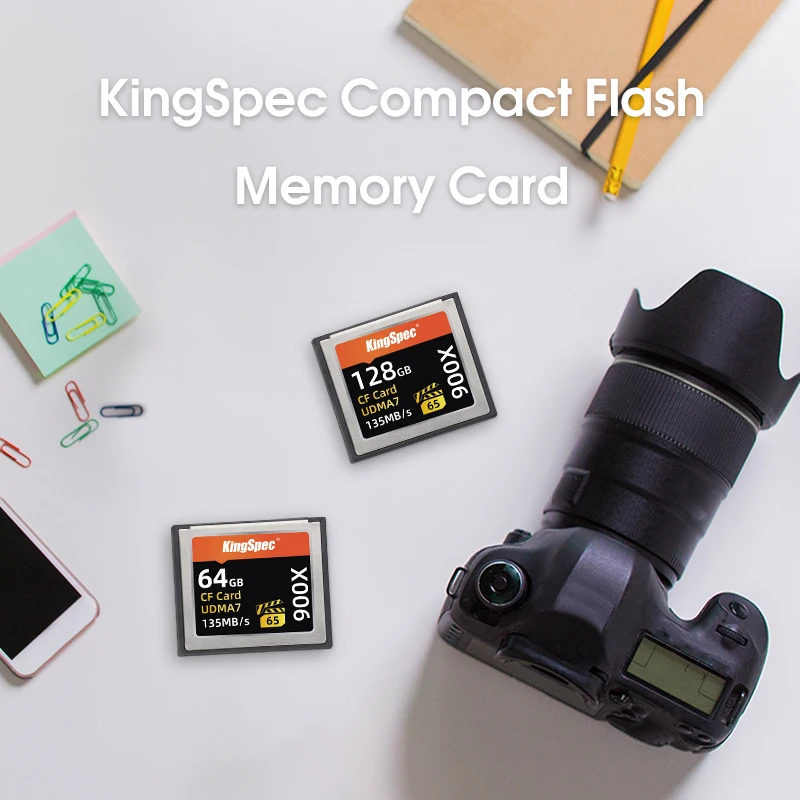 

KingSpec Memory Card 64GB 128GB Compact Flash Card CF Card 135MBps Memory Card For Full HD 3D 4K Video Camera