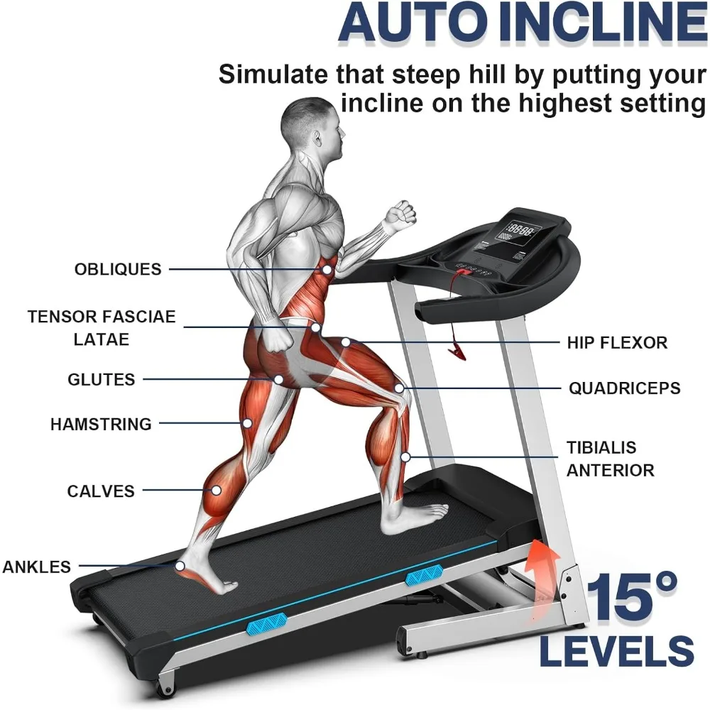 Home Gym Treadmills 15% Auto Incline, 3.5HP Treadmill 350+lbs Capacity, Foldable Treadmill for Small Space, Voice Control