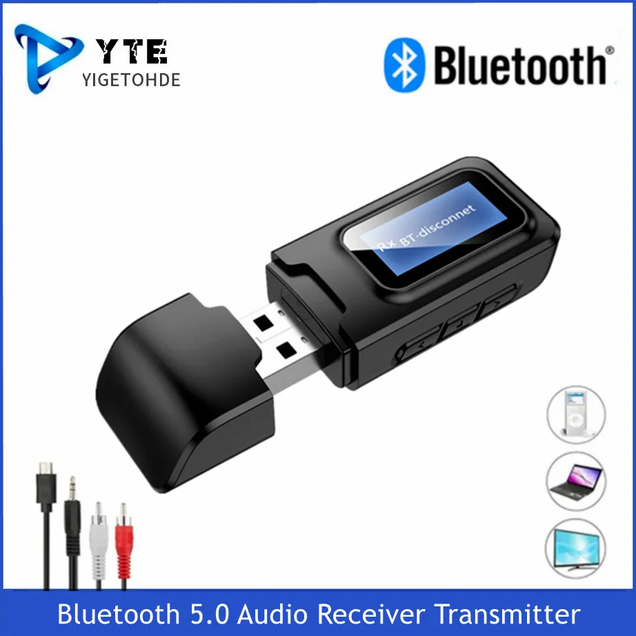 

USB Bluetooth 5.0 Audio Receiver Transmitter 3.5mm AUX Jack RCA Wireless Adapter Driver-Free USB Dongle For TV Car PC Headphone