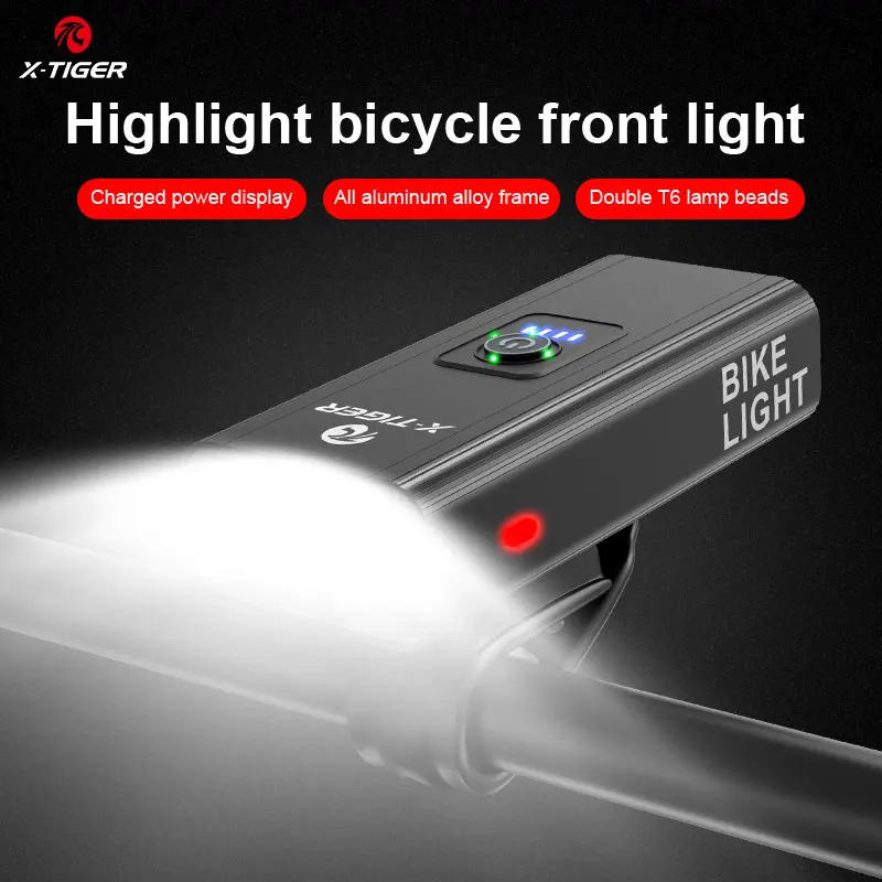 X-TIGER 자전거 라이트 1200LM 전면 램프 타입 C 충전식 LED 보조..