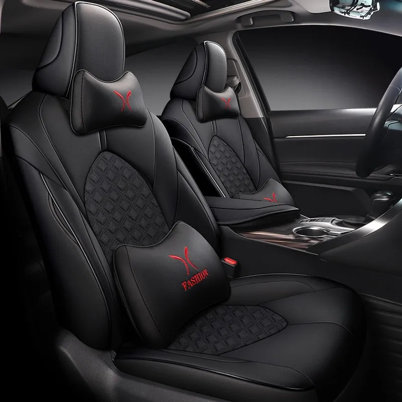 

Кожаные чехлы на автомобильные сиденья для Toyota Camry 2012, 2013, 2014, 2015, 2016, 2017, 360 °, полностью закрытый защитный чехол на сиденье, подушка для шеи автомобиля