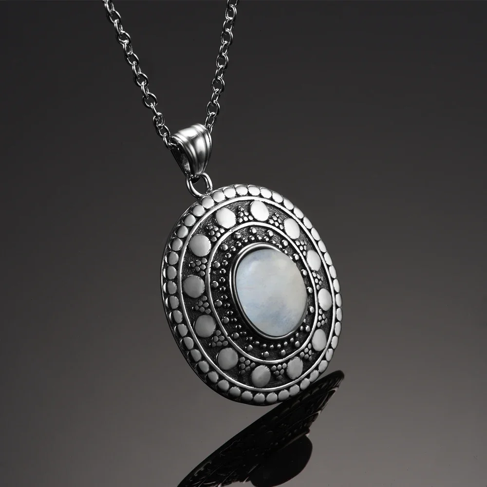 Natural Oval Moonstone Pendants Necklaces for Women 925 Sterling Silver Necklaces Classic Jewelry Birthday Gift