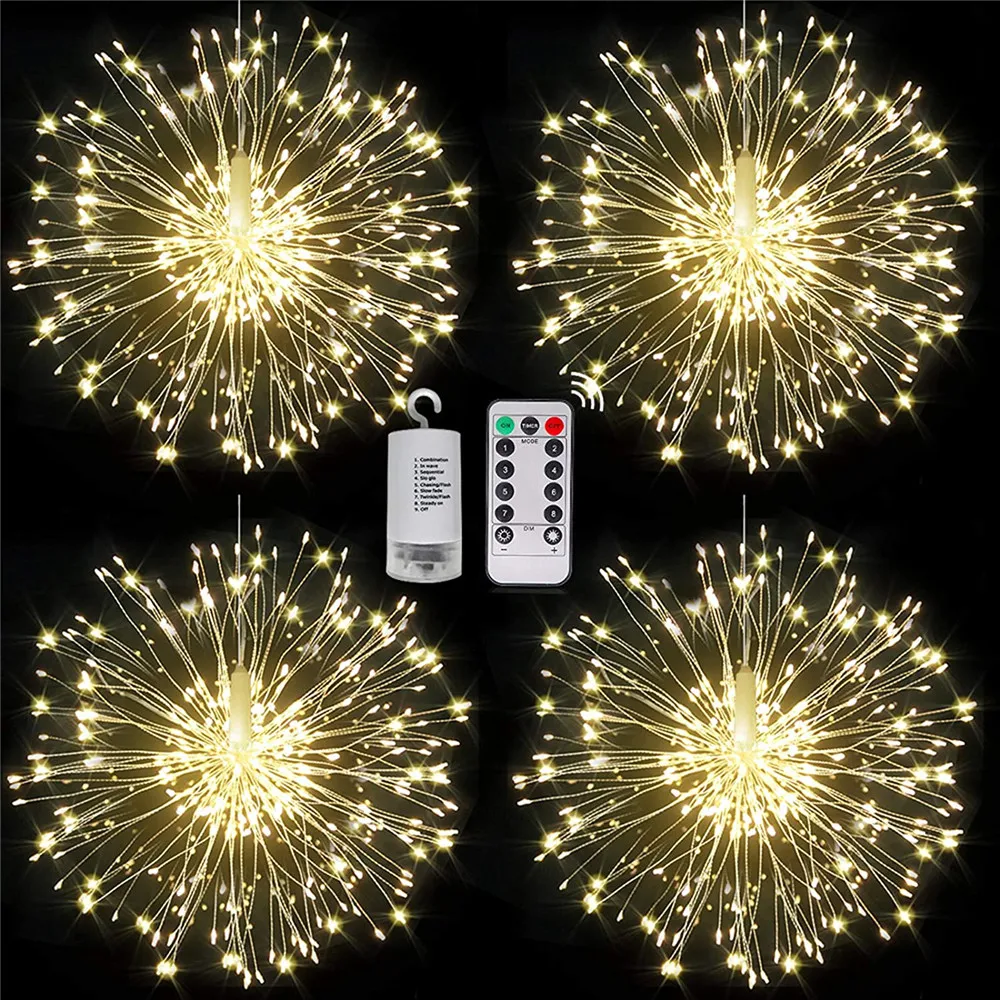 LED Copper Wire Firework Lights, 8 Modes Fairy Starburst Light with Remote Outdoor Decorations for Home, Party, Cafe, Wedding 2