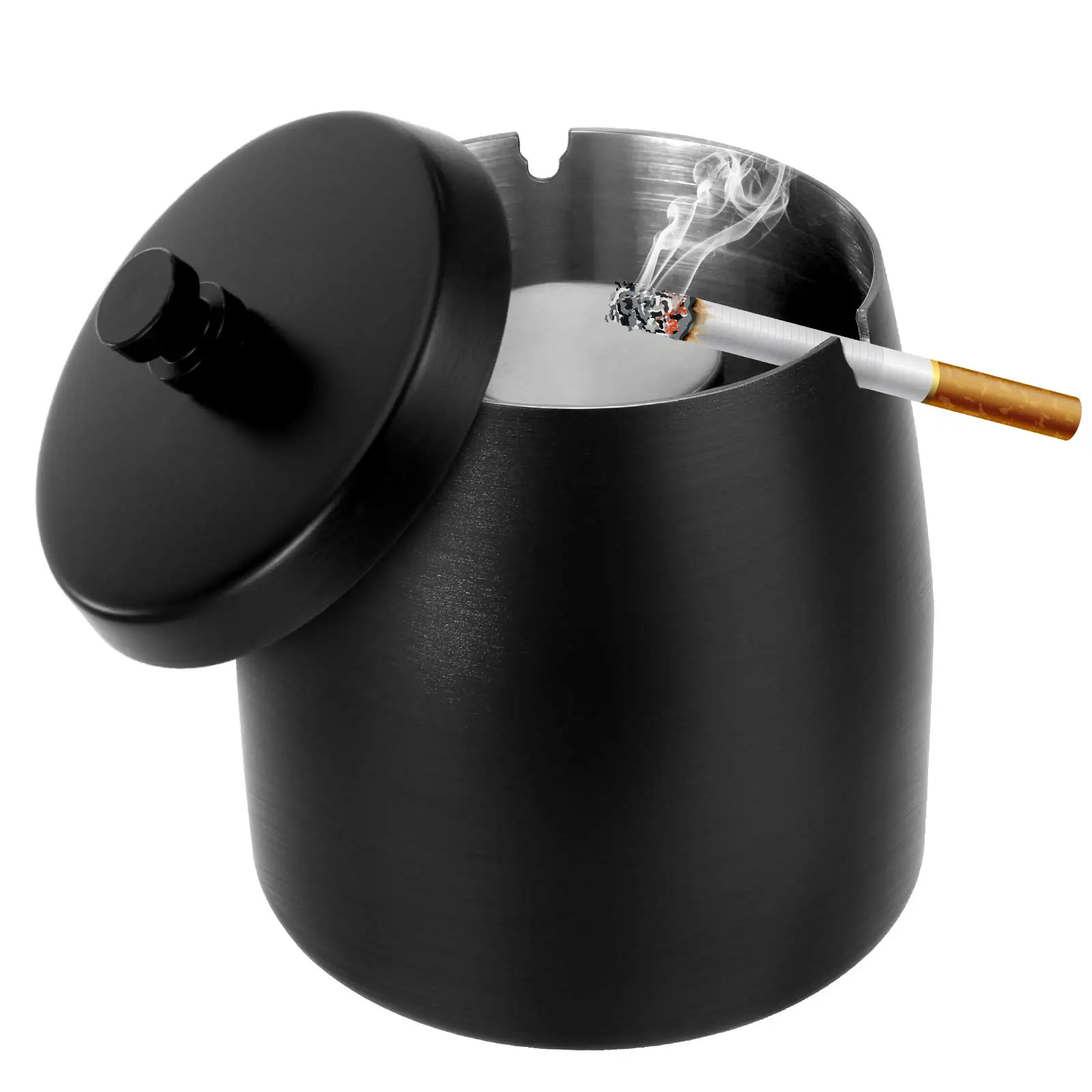 Ashtray with Lid Smokeless Stainless Steel Ash Trays Windproof Smell
