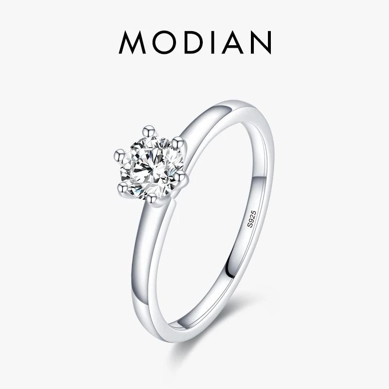 Modian 925 Sterling Silver Classic Simple Round Clear CZ Finger Rings Size 5 6 7 8 9 For Women Wedding Statement Jewelry Gifts silver ring,wedding rings,silver rings