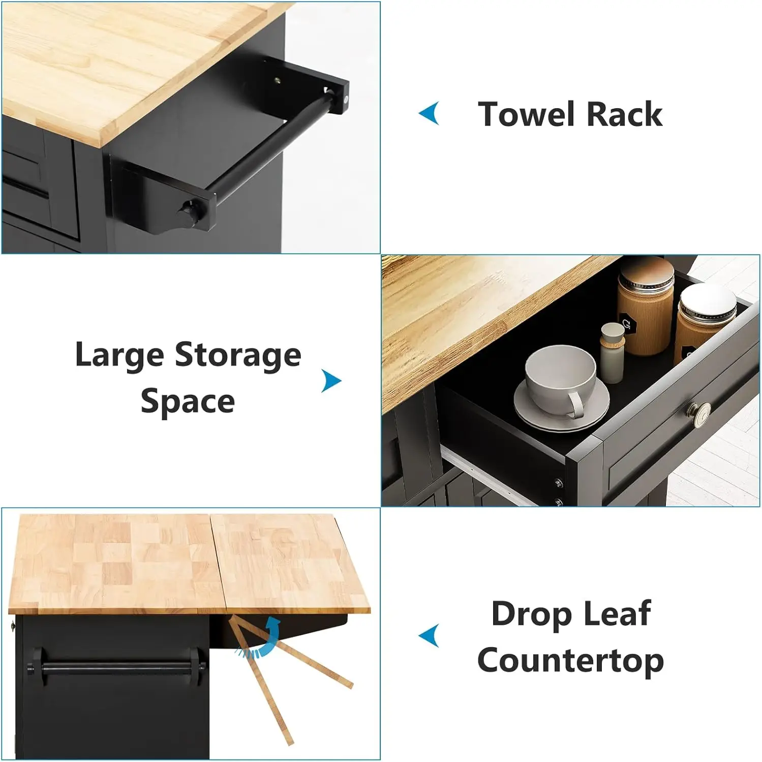 Kitchen Island with Drop Leaf Movable Kitchen Carts on Wheels Island with Storage Cabinet Table