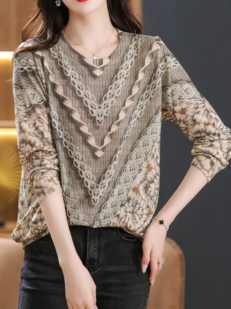 

Print Sweaters Autumn Spring Soft O Neck Knitwears Pullover Pull Femme Female Casual Jumper Long Sleeve Women's Sweater